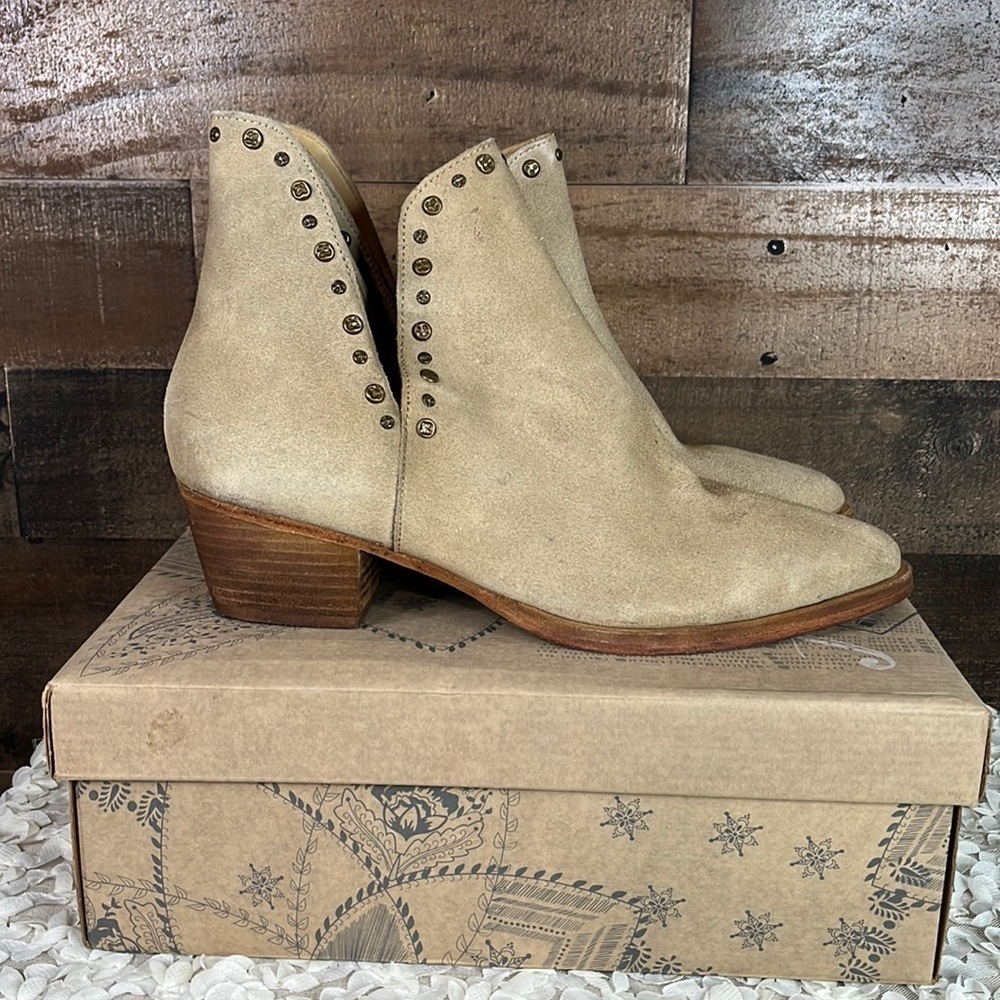 Free People Beige Suede Studded Ankle Booties